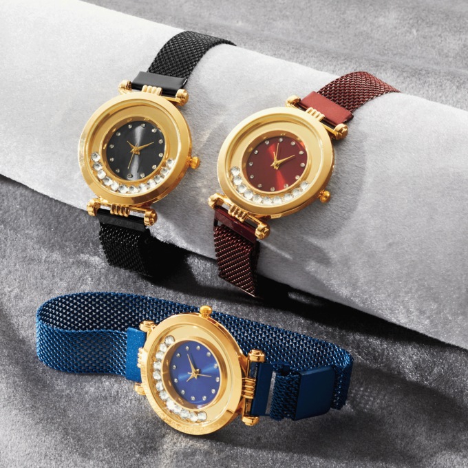 Ladies' Mesh-Strap/Crystal Color Watch, , large