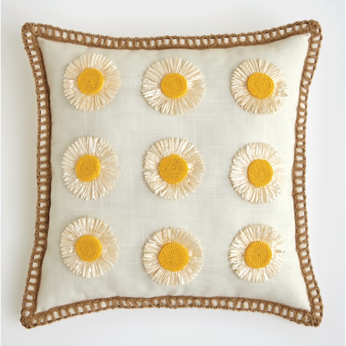 Daisy Pom Pom Pillow, Ivory, large