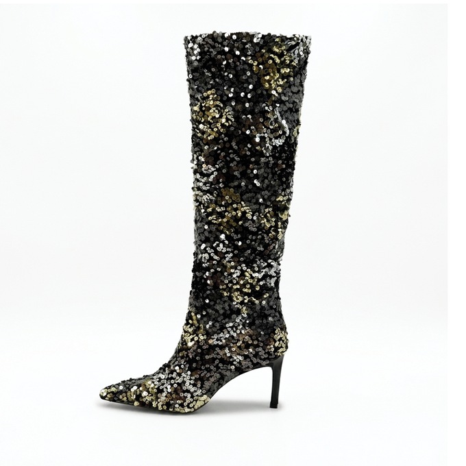 Azalea Wang Jimena Sequin Boot for Women with Checkered Pattern and 3&rdquo; Heel, , large