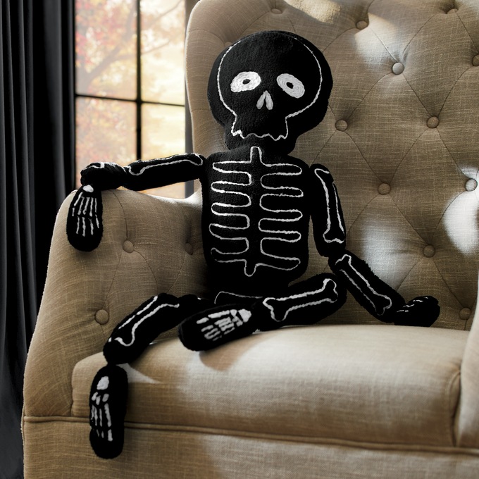 Pete the Sherpa Skeleton Accent Pillow with Embroidered Accents, Black White, large