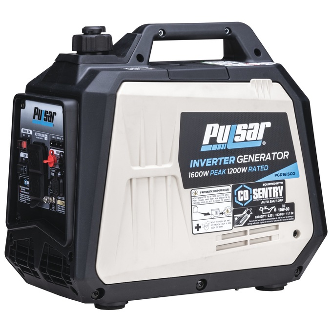Pulsar 1600W/1200W Portable Gas Inverter Generator, Recoil Start with CO Alert, Black, large