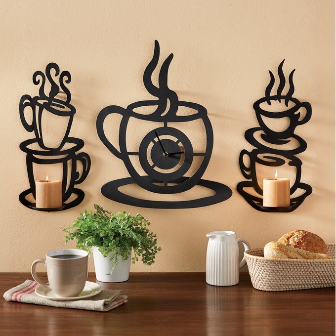 Coffee Cup Wall Clock And Sconce Set
