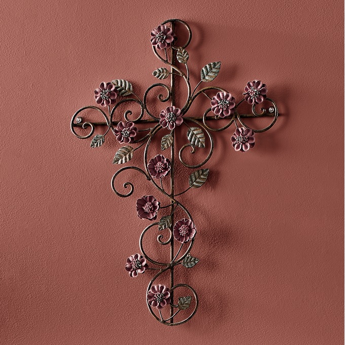 Rose Scroll Wall Cross, , large