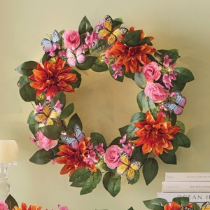 Lit Butterfly Floral Wreath, , large