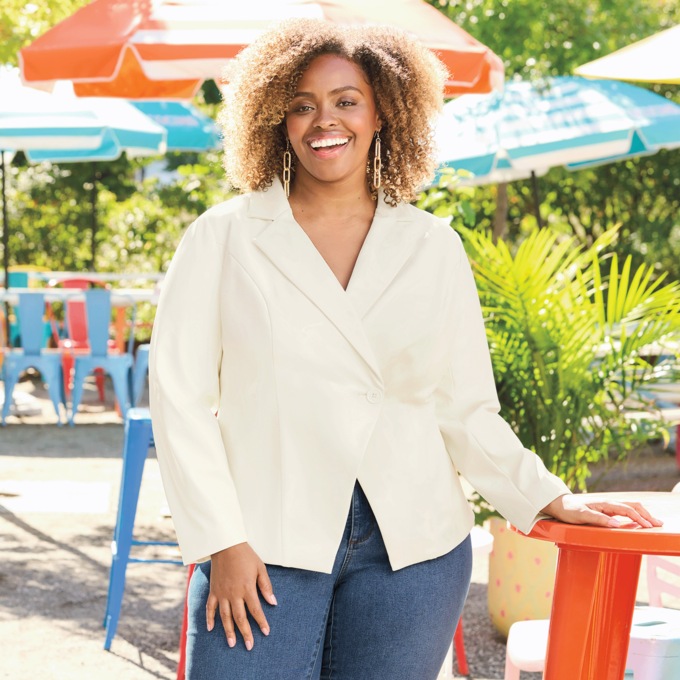Faux-leather blazer, , large