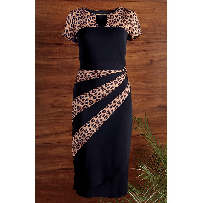 Animal Ruched Hardware Dress, , large
