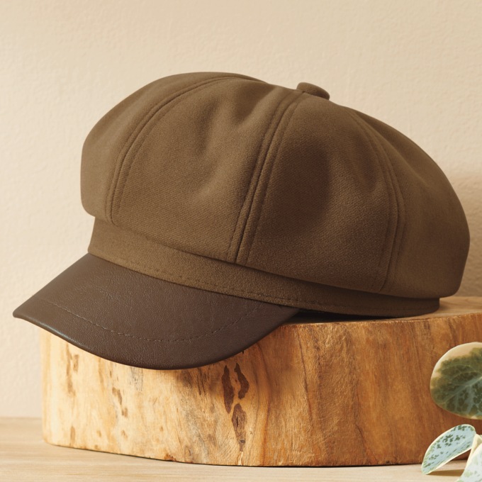 Solid Color Newsboy Cap, Brown, large