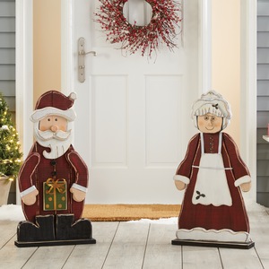 Buy Both Chunky Wood Cutouts Mr. and Mrs. Claus and Save, , large