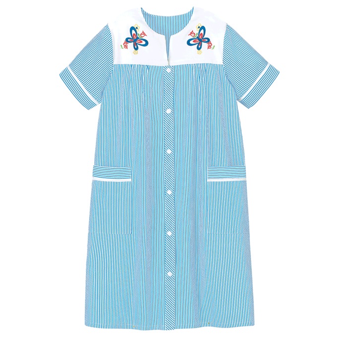 Duster With Embroidered Yoke, French Blue Stripe, large