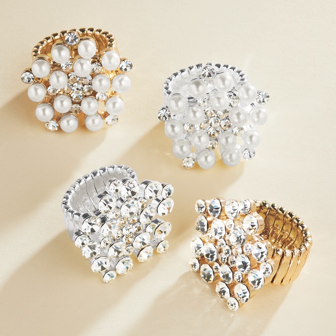 Stone/Round Cluster Stretch Ring, , large