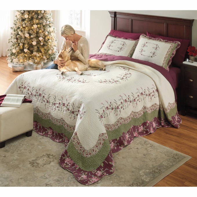 Brooke Embroidered Quilted Bedspread, , large