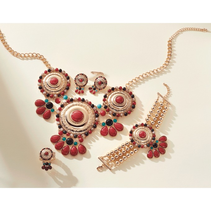 Round-Burst Necklace & Earrings Set, Multicolor, large
