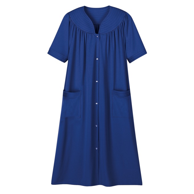 Short-Sleeve Snap-Front Duster with Pockets, , large