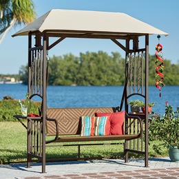 Faux-Wicker Swing with Canopy, , large