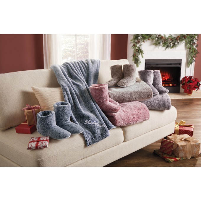 Ultraplush Throw Blanket and Bootie Slippers Gift Set, Cocoa Marled, large