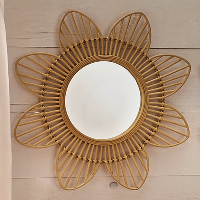 Rattan Sunflower Wall Mirror, , large