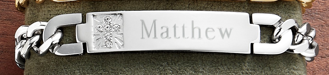 Men&#39;s Name Stainless Steel Cubic Zirconia Bracelet, Silvertone, large