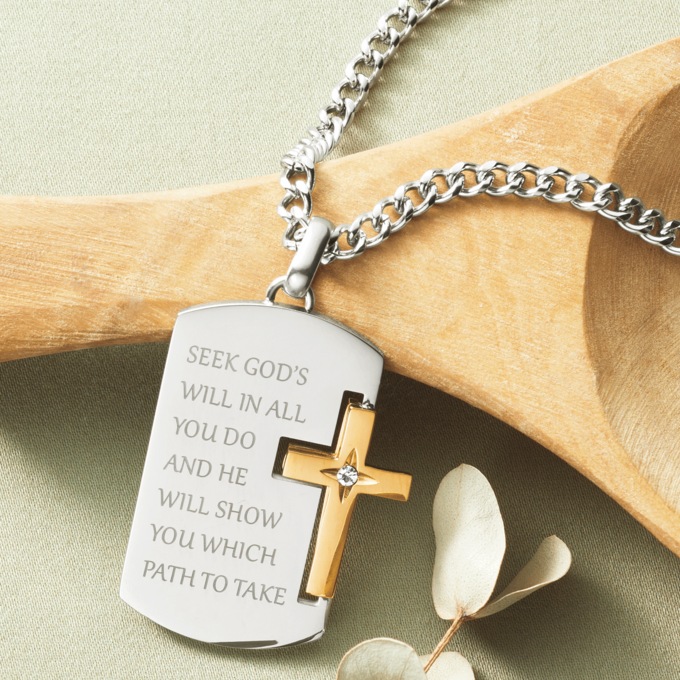Men’s Stainless Steel Two-Tone God’s Will Pendant, , large