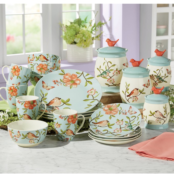 16 Piece Cypress Bird Dinnerware Set And 4 Piece Canister Set Montgomery Ward