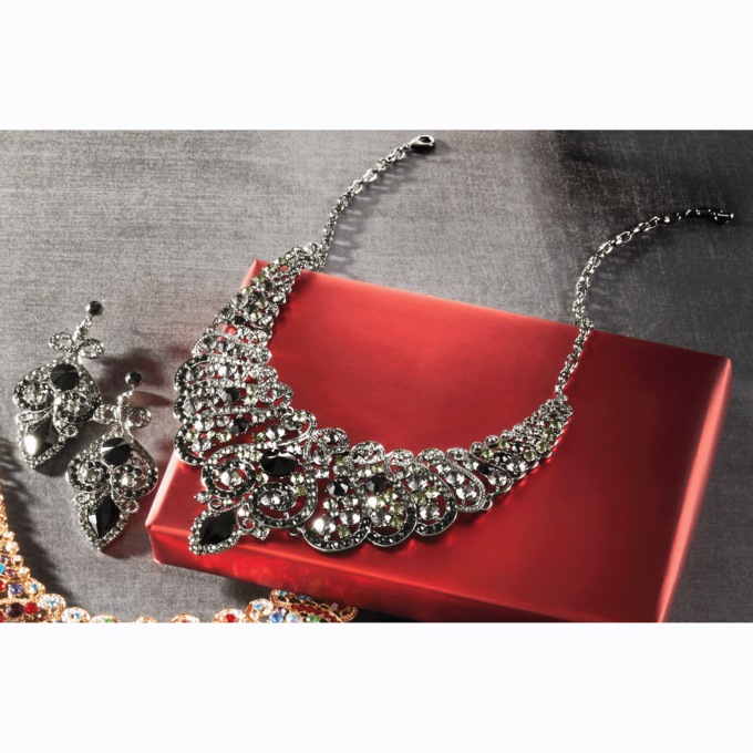 Crystal Vintage Necklace & Earring Set, Black Gunmetal, large