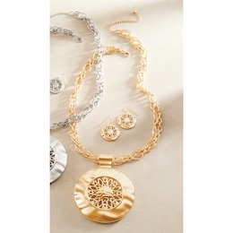 Large Medallion Necklace &amp; Earrings Set, , large