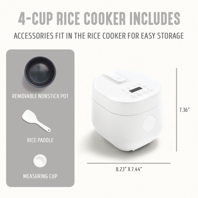 Greenlife 4-Cup Rice and Grains Cooker, White, large