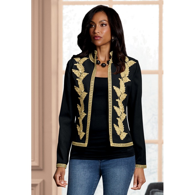 Elsa Embroidered Jacket, Black Gold, large