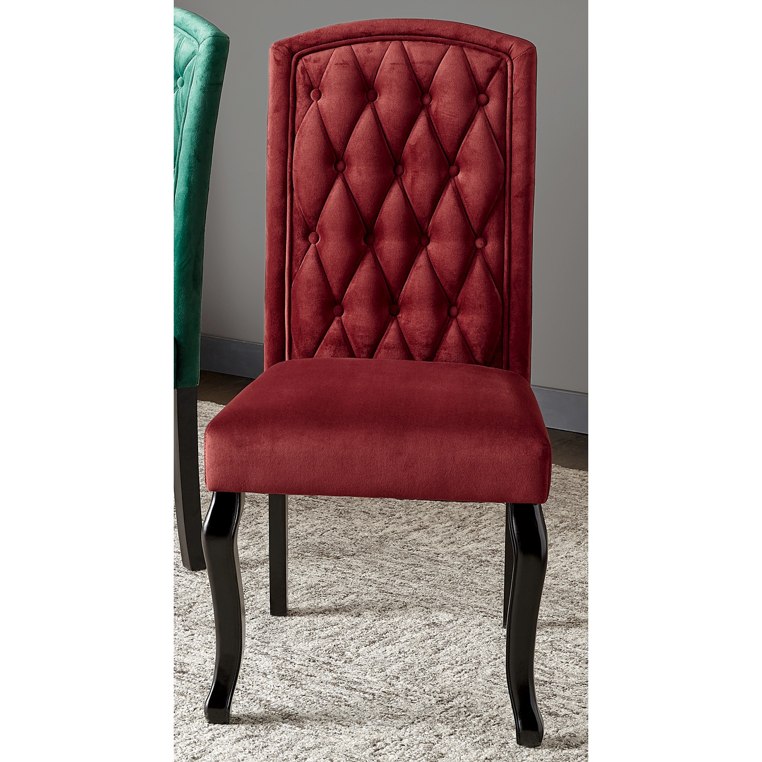 Red tufted dining best sale chair