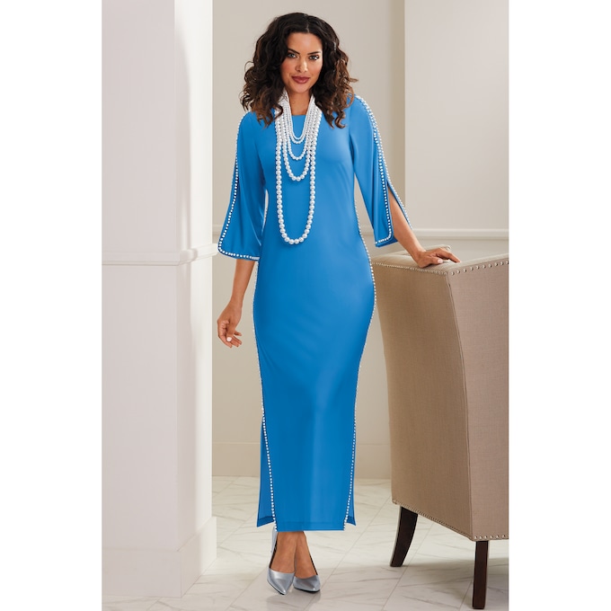 Pearl-Trim Maxi Dress, , large