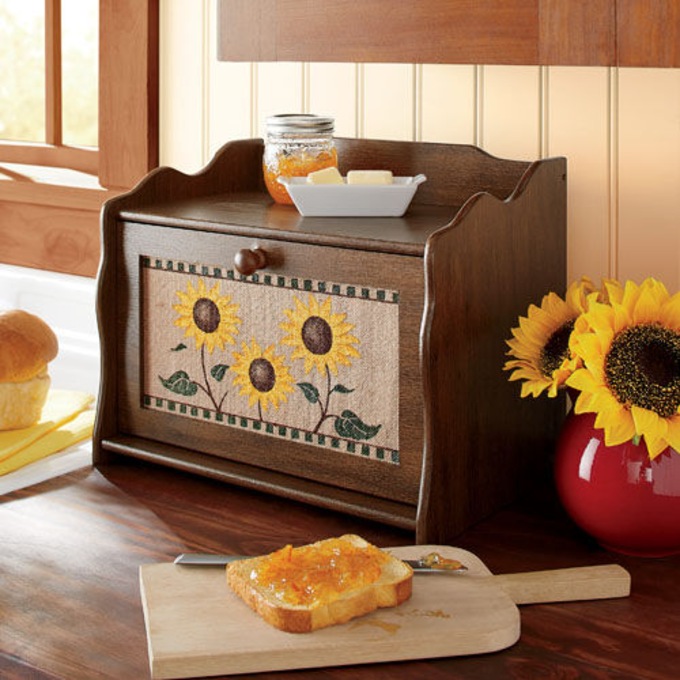 Burlap Sunflower Bread Box, , large