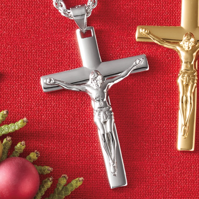 Men's Crucifix Pendant, Sterling Silver, large