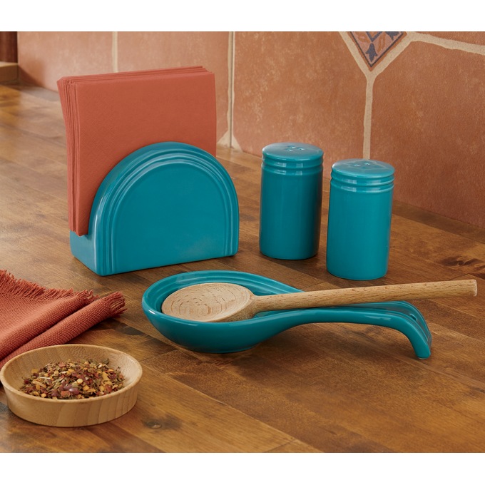 Turquoise Salt and Pepper Shaker Set & Spoon Rest 