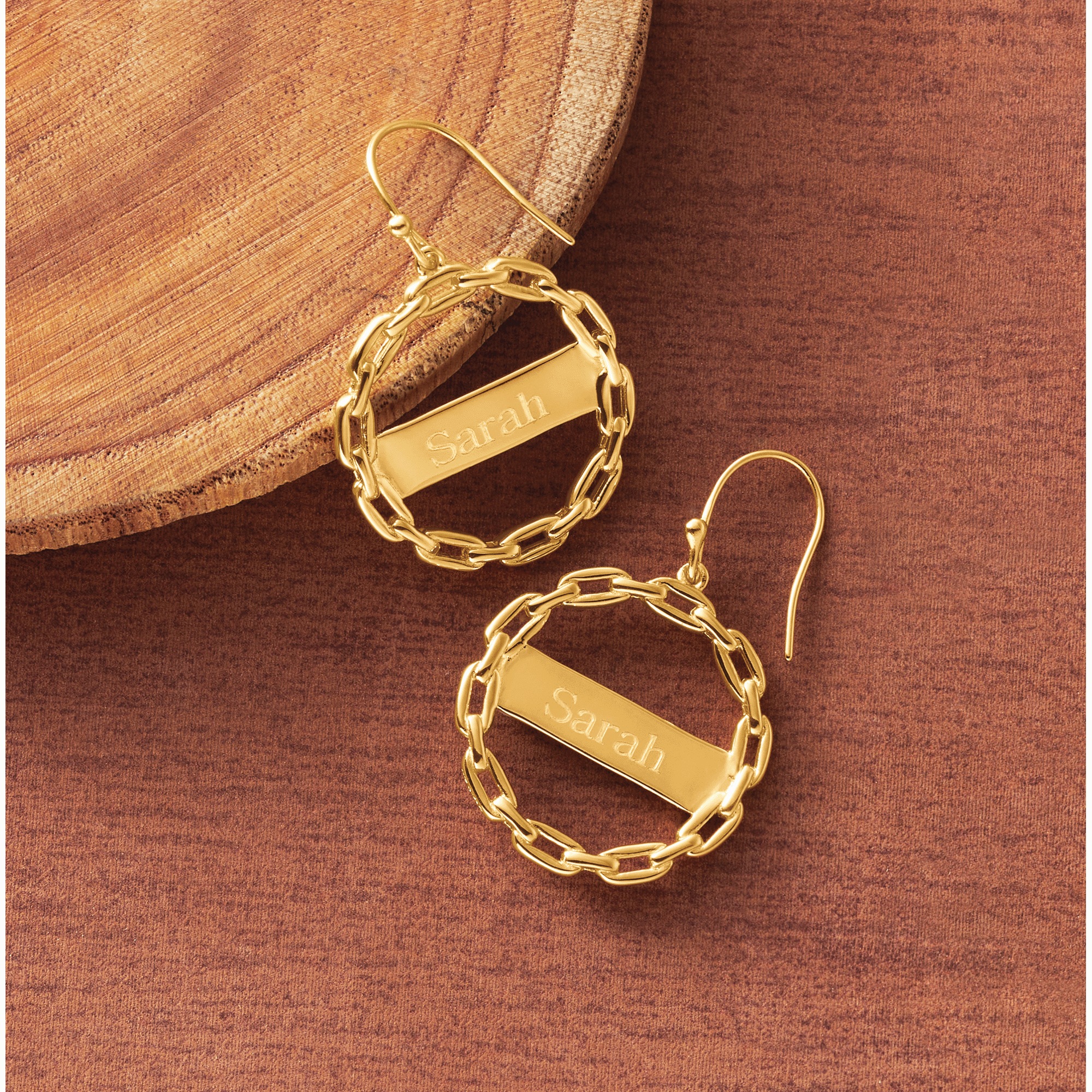 Personalized Name Round/Link Earrings, , large