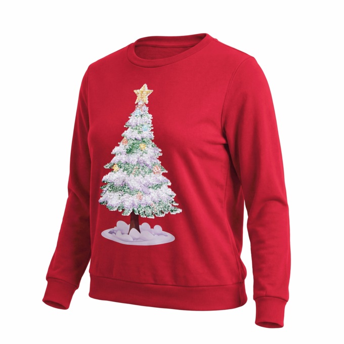 Flip Sequin Christmas Tree Crewneck Sweatshirt with Reversible Sequins, Red, large