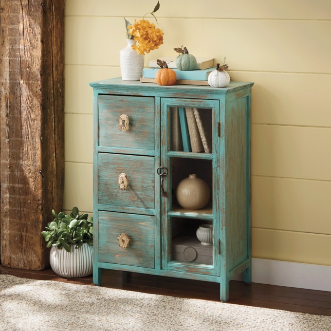 Distressed Key Cabinet, Blue, large
