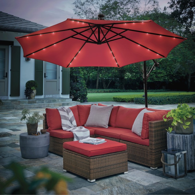 10' Solar Lit Offset Umbrella, , large