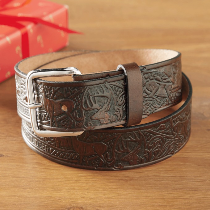 Whitetail Deer Tooled Leather Belt, , large