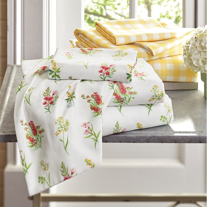 2-Pack Microfiber Floral/Gingham Sheet Set, , large