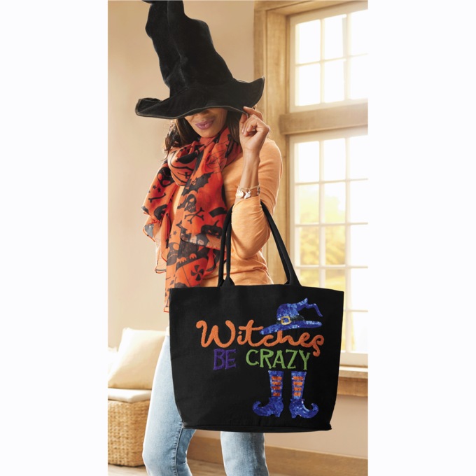 Witch Sequin Embroidered Tote, , large