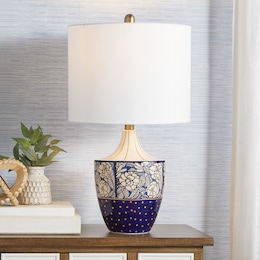Blue Floral and Dot Base Table Lamp, , large