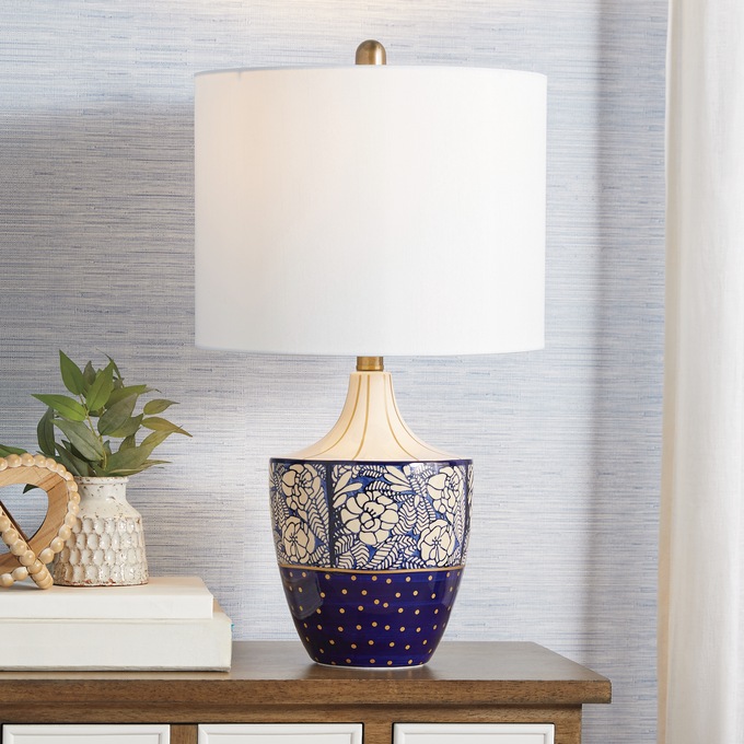 Blue Floral and Dot Base Table Lamp, , large