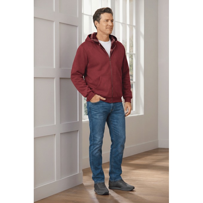 Men's Fleece Reversible Hoodie with Front Zipper and Kangaroo Pocket, , large