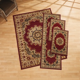 4-Piece Plush Floral Kirman Rug Set with Runner and Mats, , large