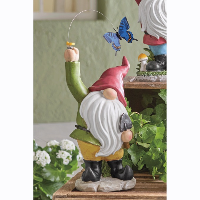 Butterfly Catching Solar Gnomes, Red, large