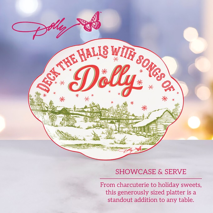 Dolly Parton Holiday Toile 12-Inch Oval Platter, , large