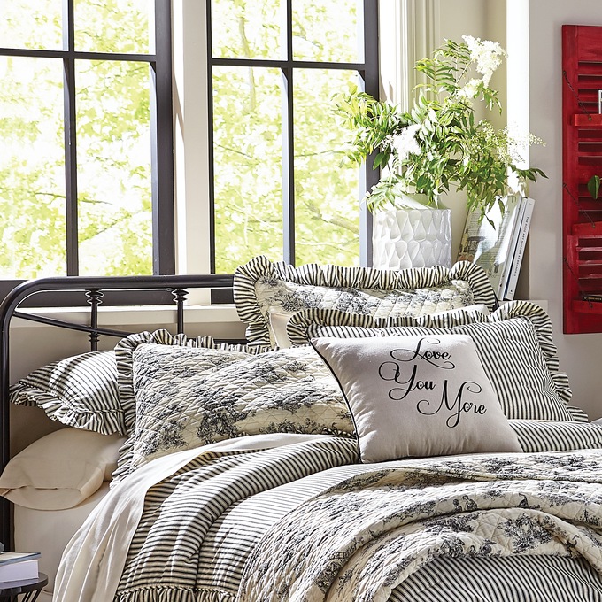 picture Ticking Stripe Comforter Queen ticking stripe ruffled bedspread and shams
