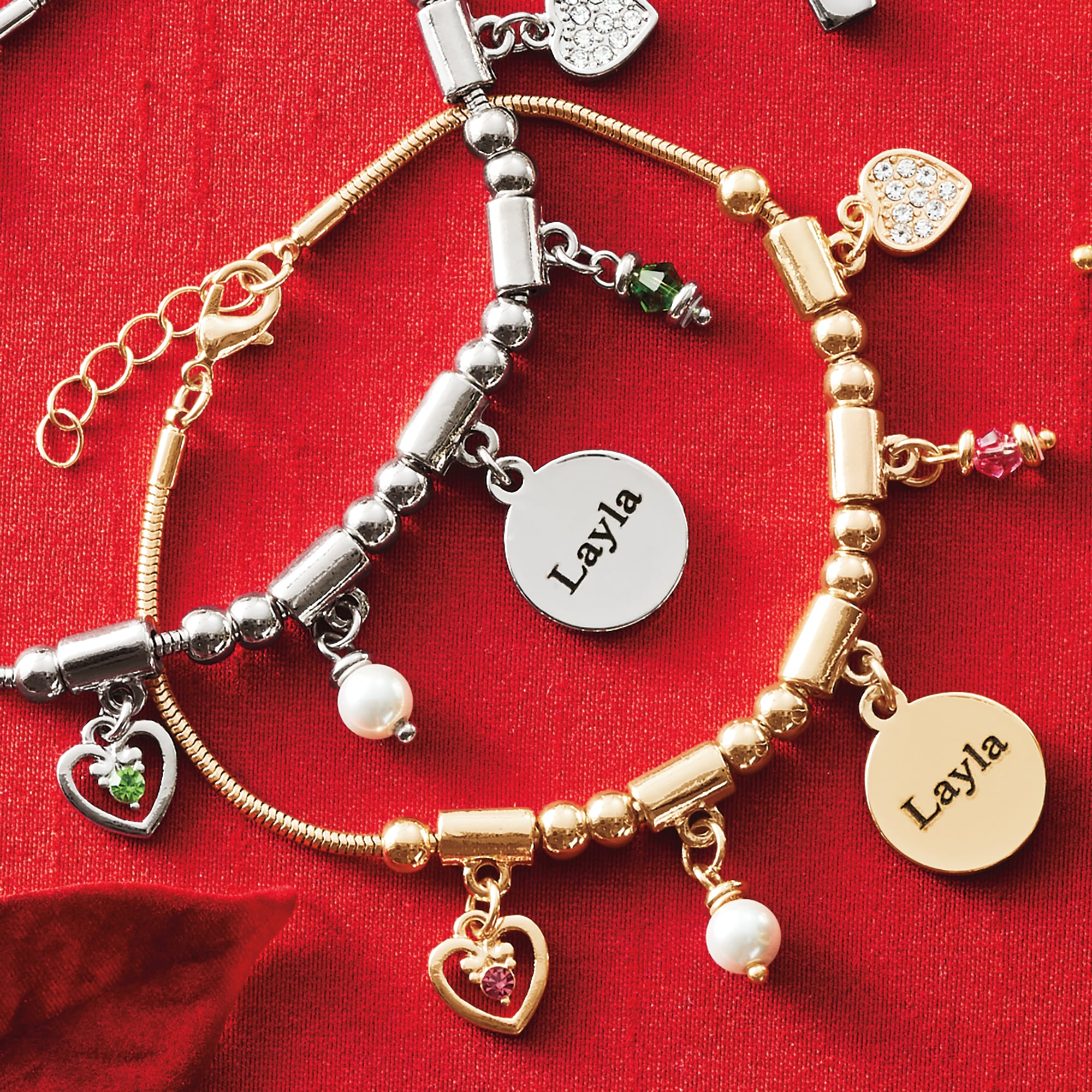 Personalized Name/Birthstone Charm Bracelet, Goldtone, large