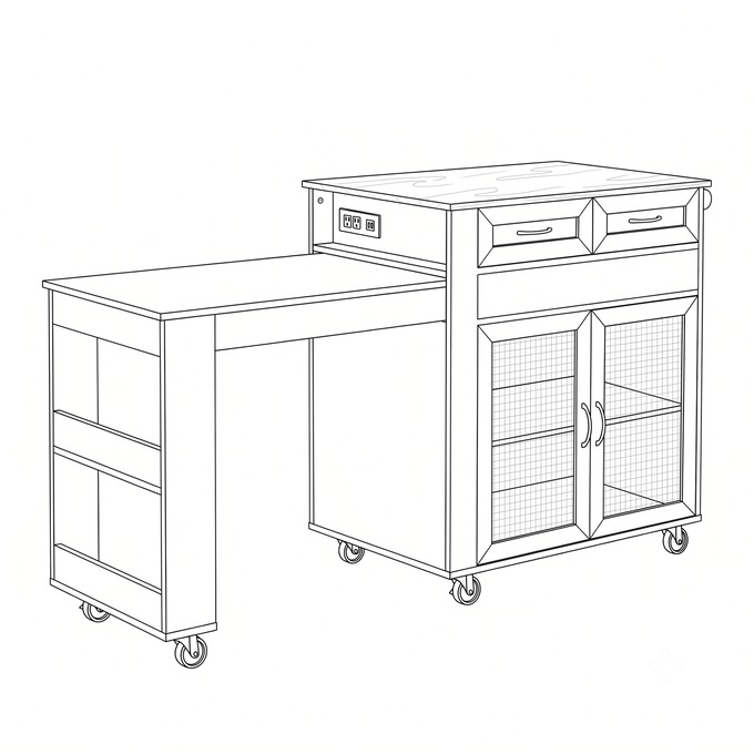Powered Expandable Kitchen Island, White, large