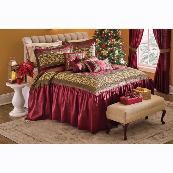 Kingston Embroidered 6-Piece Skirted Bedspread Set and Window Treatments, , large
