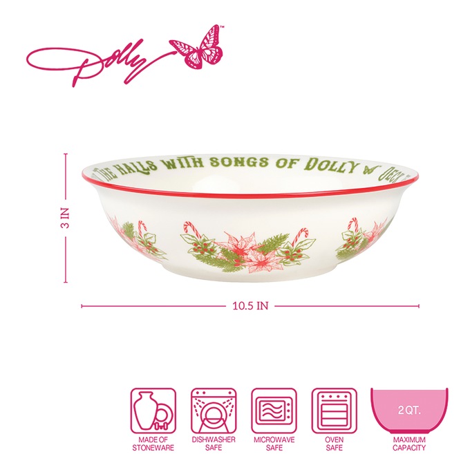 Dolly Parton Holiday Toile 10.5-Inch Serving Bowl, , large